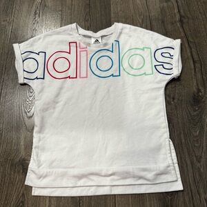 Adidas Kids White Tee with Colorful Lettering size XL